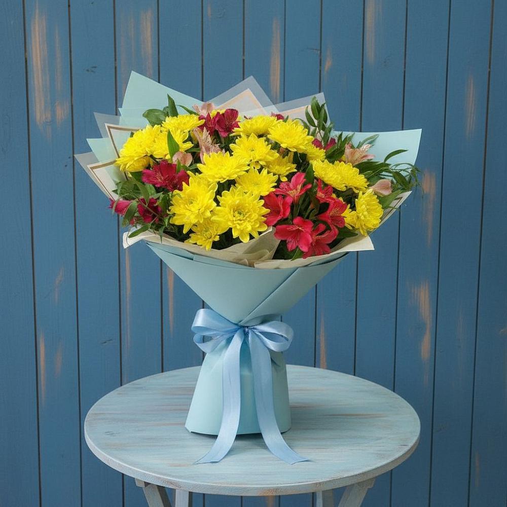 Букет цветов из: Альстромерии и Хризантемы в Заветном Ростовской области