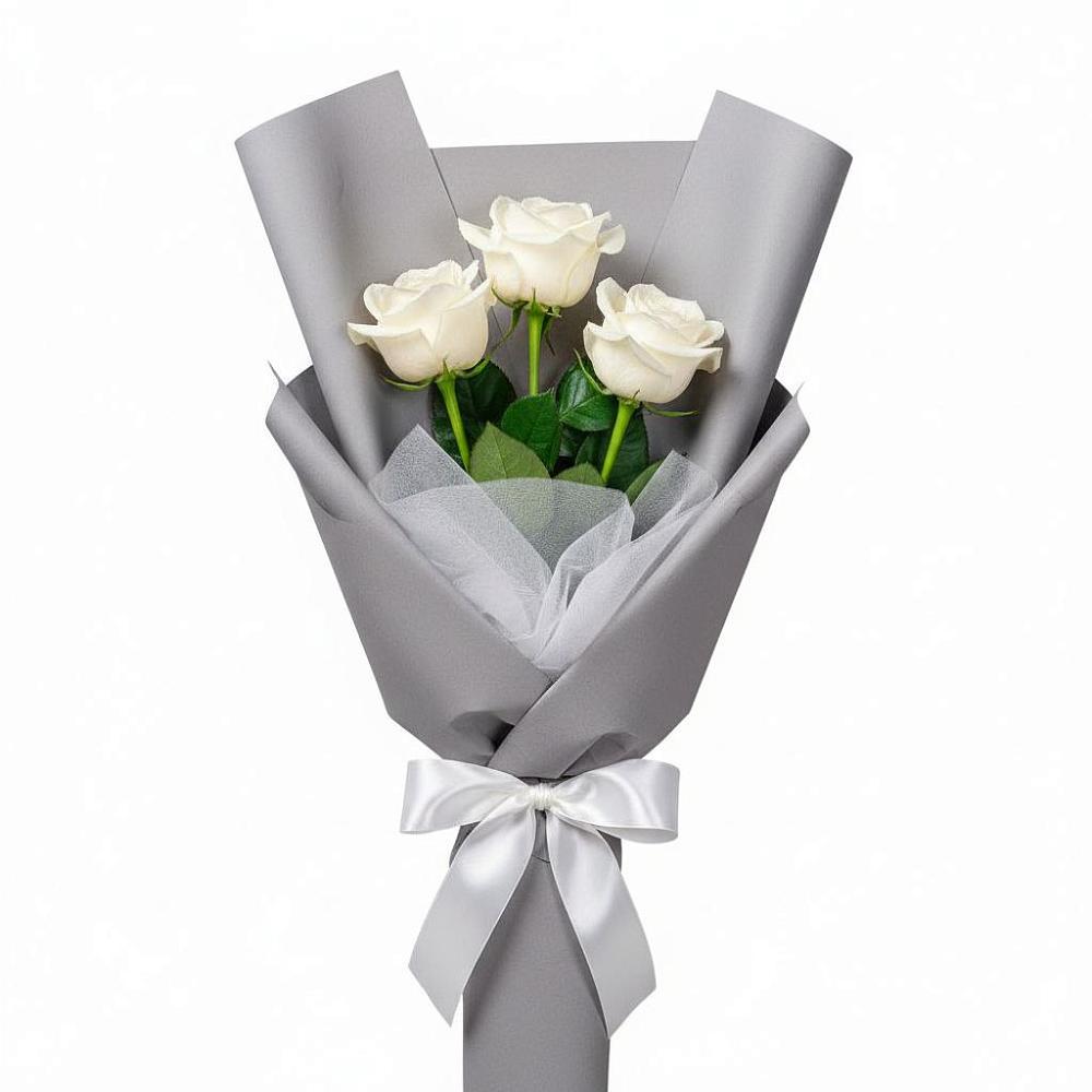 Букет 3 белые розы в Заветном Ростовской области